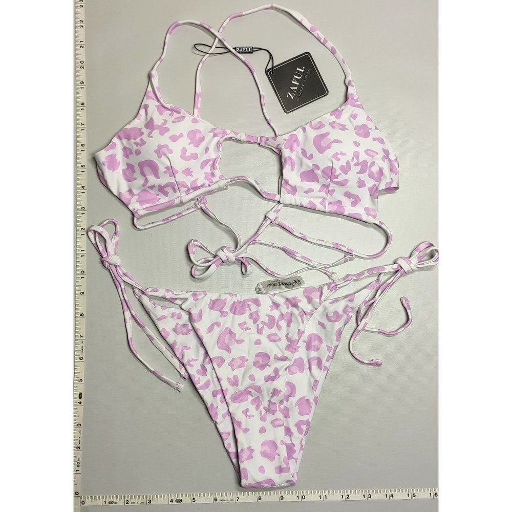 NWT ZAFUL Medium Rash Guard String Tankini Petal Print bikini set
